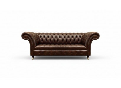 Exclusive Chesterfield Brown Leather Couch Modern Three-Seater Furniture