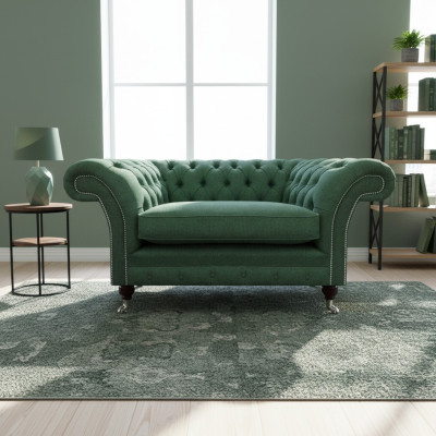 Elegant Chesterfield Green Armchair Living Room Fabric Noble Single Seater