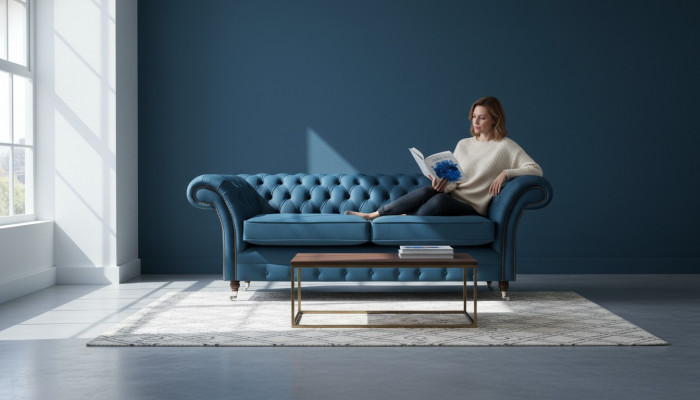 Blue living room Chesterfield seating furniture luxury couches designer 2-seater