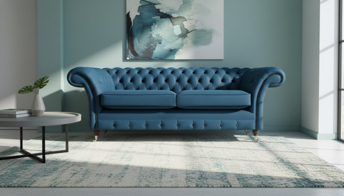 Blue living room Chesterfield seating furniture luxury couches designer 2-seater