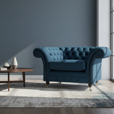 Blue living room Chesterfield textile armchair fabric furniture luxury single-seater
