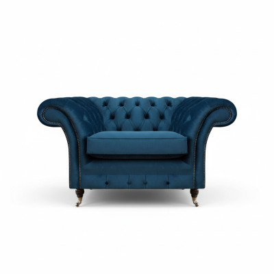 Blue living room Chesterfield textile armchair fabric furniture luxury single-seater