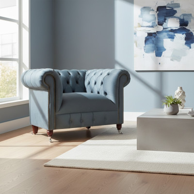 Chesterfield Gray Fabric Armchair Living Room Textile Single Seater Noble Armchair