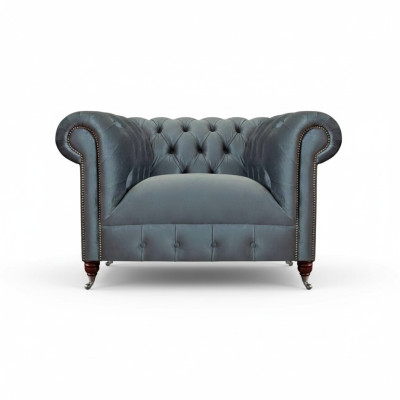 Chesterfield Gray Fabric Armchair Living Room Textile Single Seater Noble Armchair