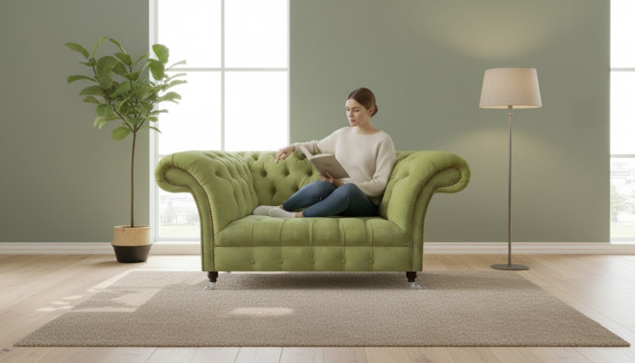 Living Room Green Chesterfield Two-Seater Upholstered Sofas Designer Furniture