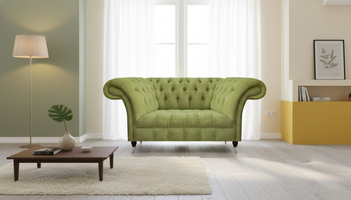 Living Room Green Chesterfield Two-Seater Upholstered Sofas Designer Furniture