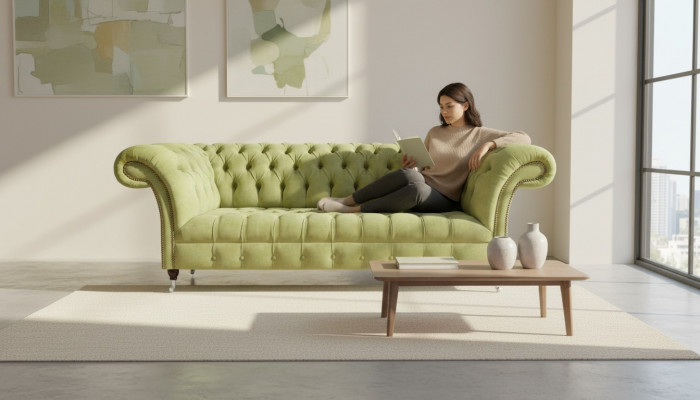 Chesterfield Light Green Sofa Modern Living Room Three-Seater Luxury Furniture