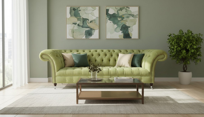 Chesterfield Light Green Sofa Modern Living Room Three-Seater Luxury Furniture