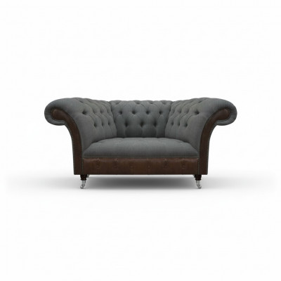 Living Room Grey-Brown Chesterfield 2-Seater Fabric Sofas Luxury Furniture