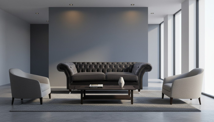 Luxurious Chesterfield Black Two-Seater Living Room Sofa Couch