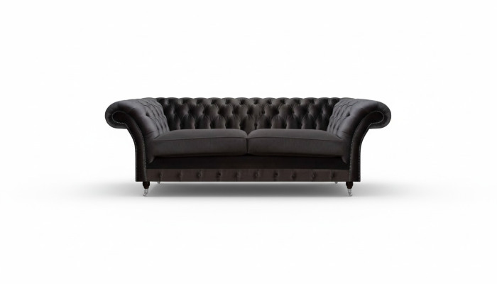 Luxurious Chesterfield Black Two-Seater Living Room Sofa Couch