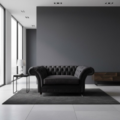 Chesterfield Black Upholstered Armchair Luxury Seating Modern 1-Seater