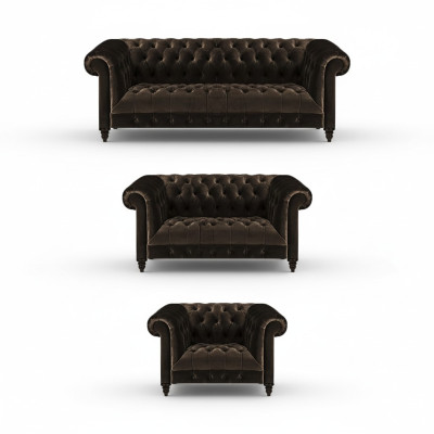 Stylish Chesterfield Brown Sofa Set Living Room Modern Couches