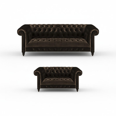 Brown Chesterfield seating furniture living room 2-seater luxury three-seater 2-piece