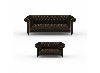 Brown Chesterfield seating furniture living room 2-seater luxury three-seater 2-piece