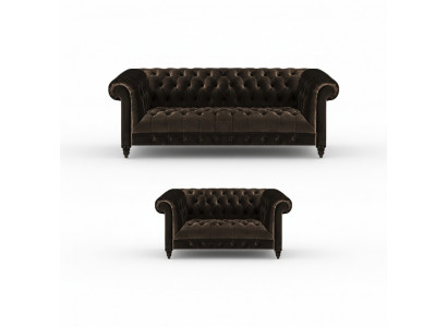 Brown Chesterfield seating furniture living room 2-seater luxury three-seater 2-piece