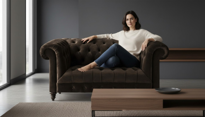Chesterfield Exclusive Brown Couch Modern Two-Seater Upholstered Furniture