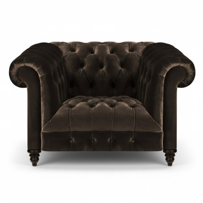 Brown Chesterfield Upholstered Armchair Modern Textile Living Room Single Seater