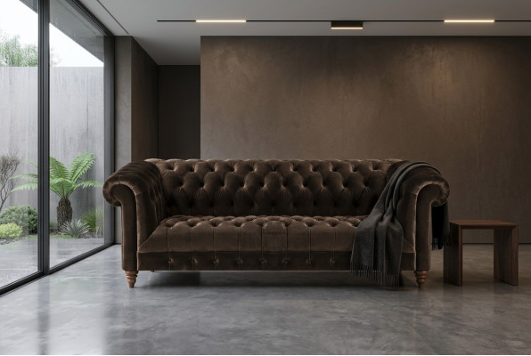 Modern Brown Chesterfield Sofa Designer Fabric Sofas Elegant Upholstered Furniture