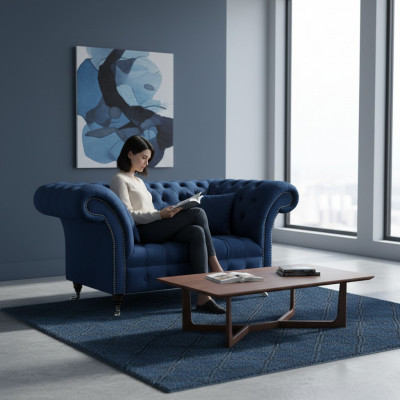Blue Chesterfield two-seater living room upholstered furniture luxury couch