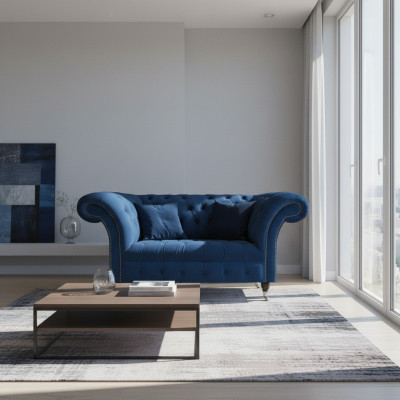 Blue Chesterfield two-seater living room upholstered furniture luxury couch