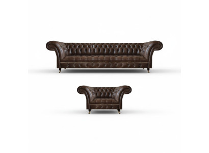 Brown Chesterfield Faux Leather Suite Living Room Three-Seater Two-Seater