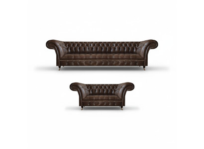 Brown Chesterfield Faux Leather Sofa Designer Living Room Sectionals 2-piece
