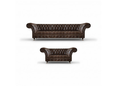 Brown Chesterfield Faux Leather Sofa Designer Living Room Sectionals 2-piece