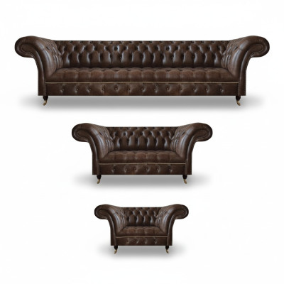 Brown Chesterfield leather suite living room 4-seater two-seater armchair