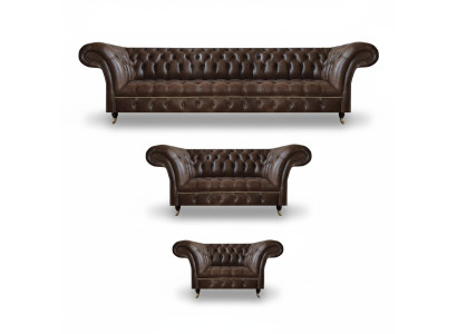 Brown Chesterfield leather suite living room 4-seater two-seater armchair