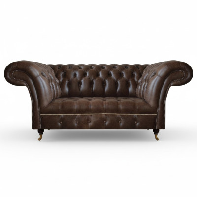 Brown Chesterfield Leather Two-Seater Modern Living Room Designer Furniture
