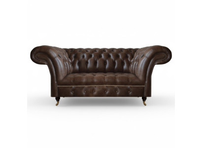 Brown Chesterfield Leather Two-Seater Modern Living Room Designer Furniture