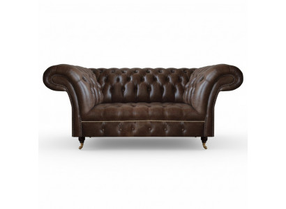 Brown Chesterfield Leather Two-Seater Modern Living Room Designer Furniture