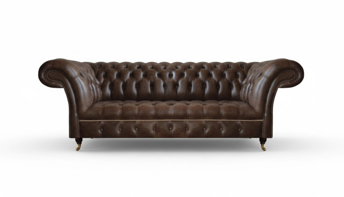 Brown Chesterfield leather sofa living room couches designer robust furniture