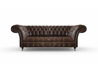 Brown Chesterfield leather sofa living room couches designer robust furniture