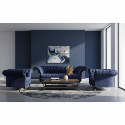Stylish Blue Chesterfield Furniture Luxurious Sofa Set Textile Set