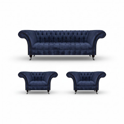 Stylish Blue Chesterfield Furniture Luxurious Sofa Set Textile Set
