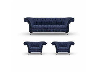 Stylish Blue Chesterfield Furniture Luxurious Sofa Set Textile Set