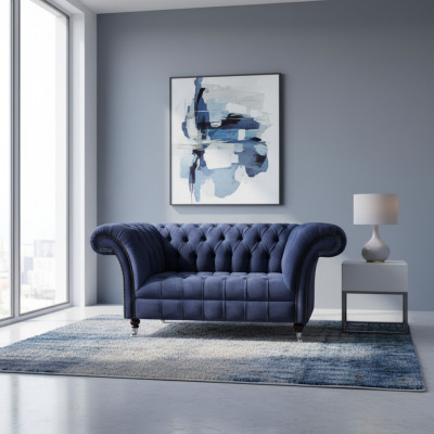 Chesterfield blue upholstered sofa living room 2-seater luxury noble seating furniture