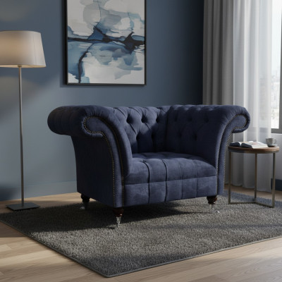Dark blue Chesterfield single-seater living room fabric upholstered armchair new