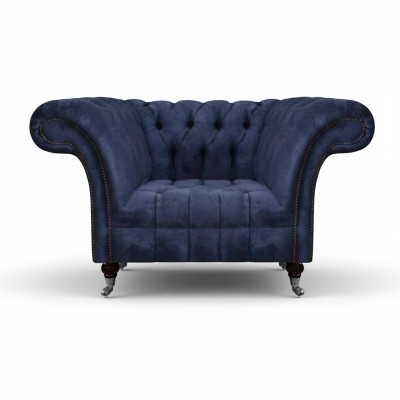Dark blue Chesterfield single-seater living room fabric upholstered armchair new