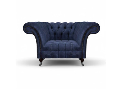 Dark blue Chesterfield single-seater living room fabric upholstered armchair new