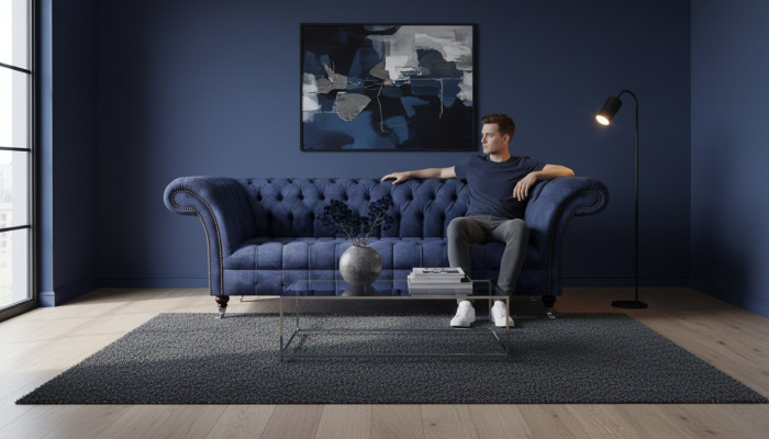 Dark blue Chesterfield sofa seating furniture upholstered couches textile furniture