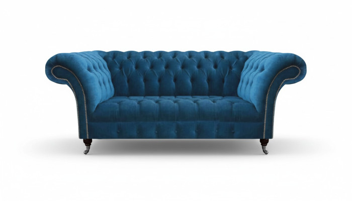 Blue Chesterfield luxury sofa living room fabric seat elegant three-seater