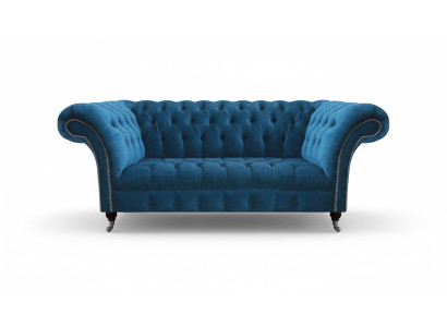 Blue Chesterfield luxury sofa living room fabric seat elegant three-seater