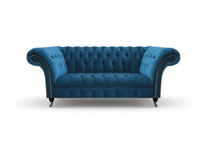 Blue Chesterfield luxury sofa living room fabric seat elegant three-seater