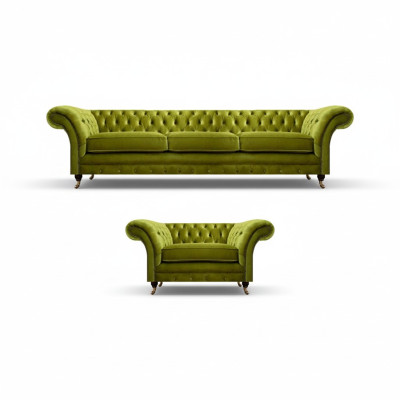 Olive green Chesterfield fabric sofa luxurious living room textile armchair