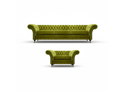 Olive green Chesterfield fabric sofa luxurious living room textile armchair