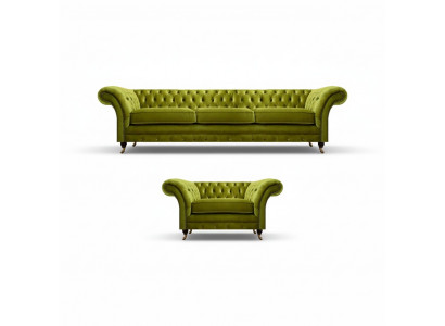 Olive green Chesterfield fabric sofa luxurious living room textile armchair