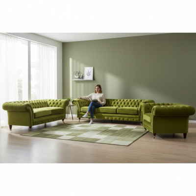 Olive green Chesterfield suite living room sofa set luxury set 3-piece
